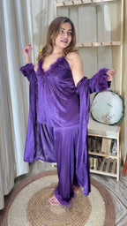 Lycra Silk 3-Piece Nightwear Set