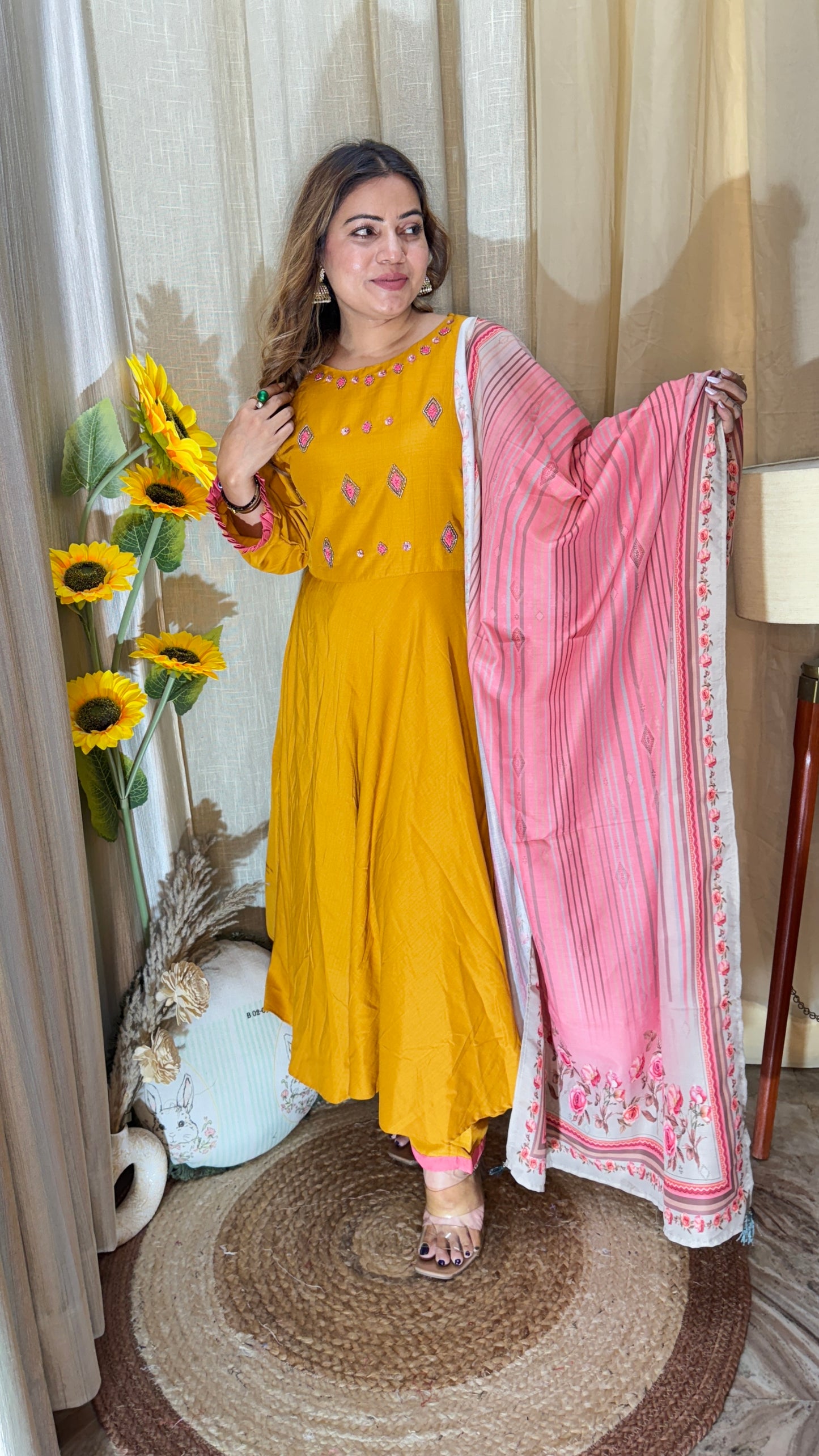 ￼￼ Anarkali with printed dupatta