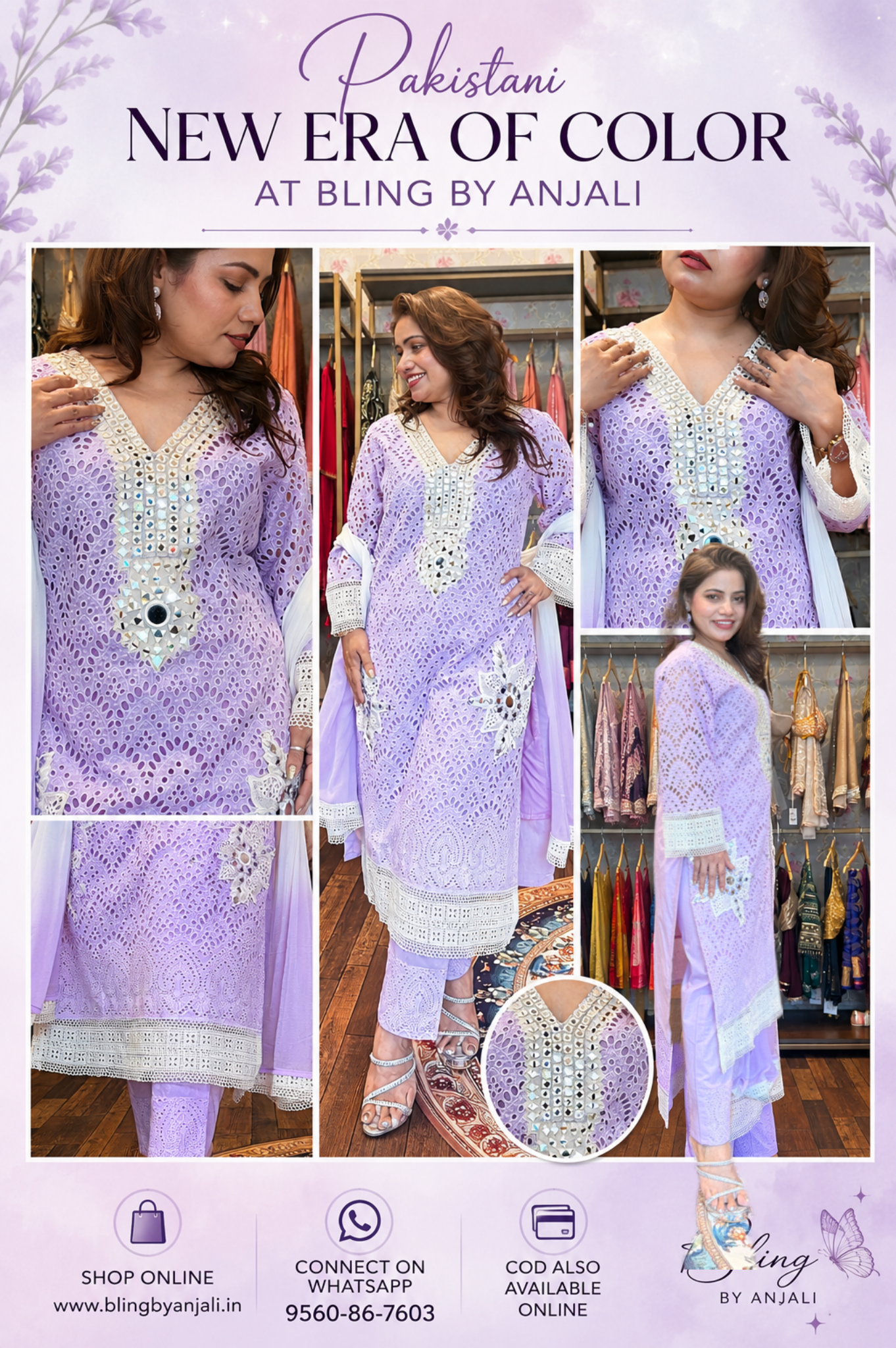 Lavender Sifli Cotton Pakistani Suit Set