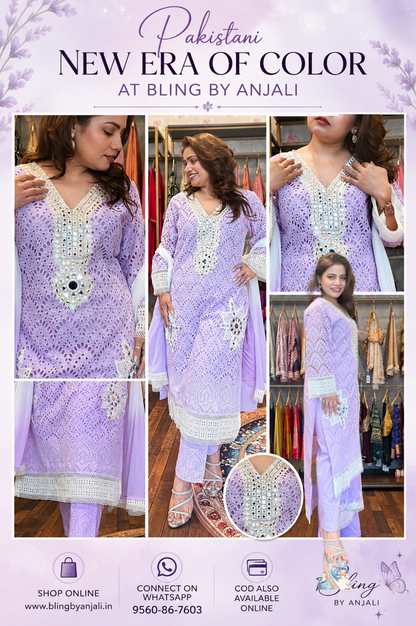 Lavender Sifli Cotton Pakistani Suit Set