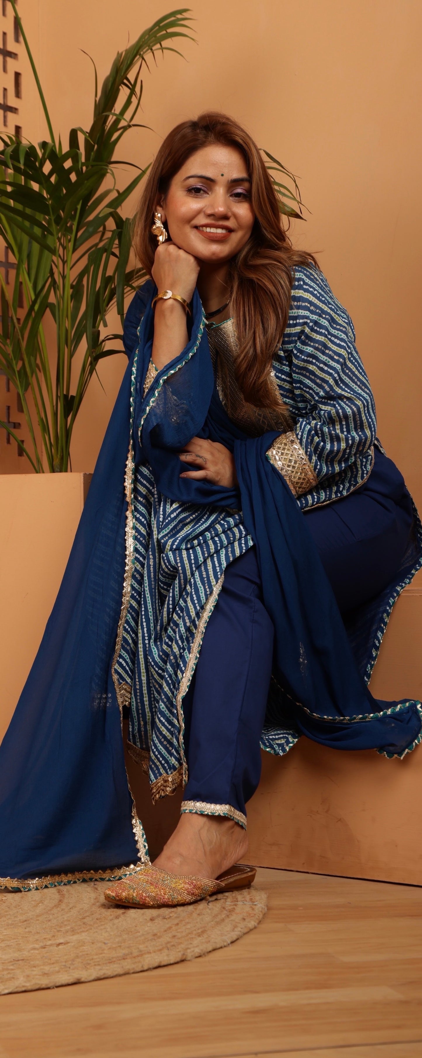 Bandhani print 
Pink and Blue Suit set