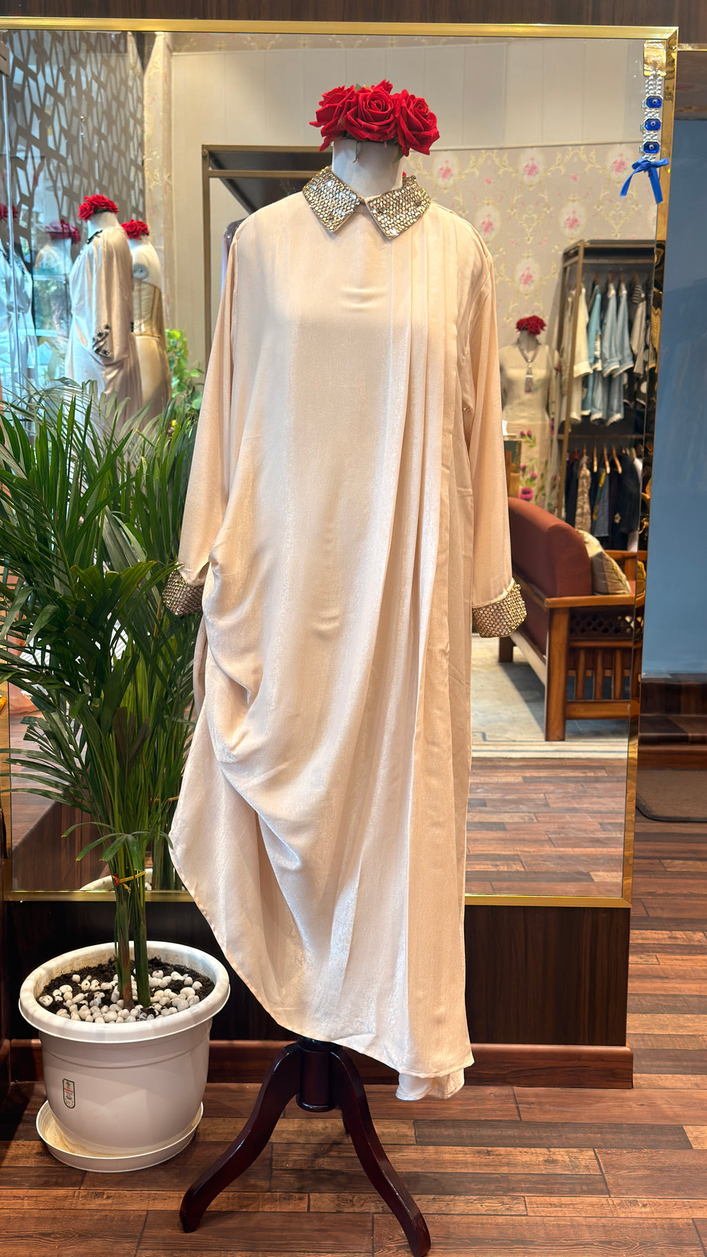 Ivory Satin Drape Dress with