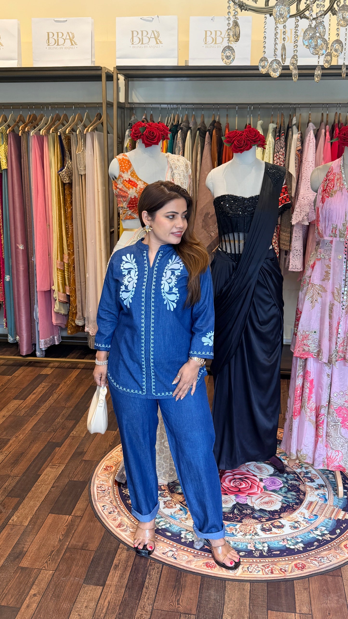 Indigo Embroidered Denim Co-Ord Set | Artisanal Fusion Wear