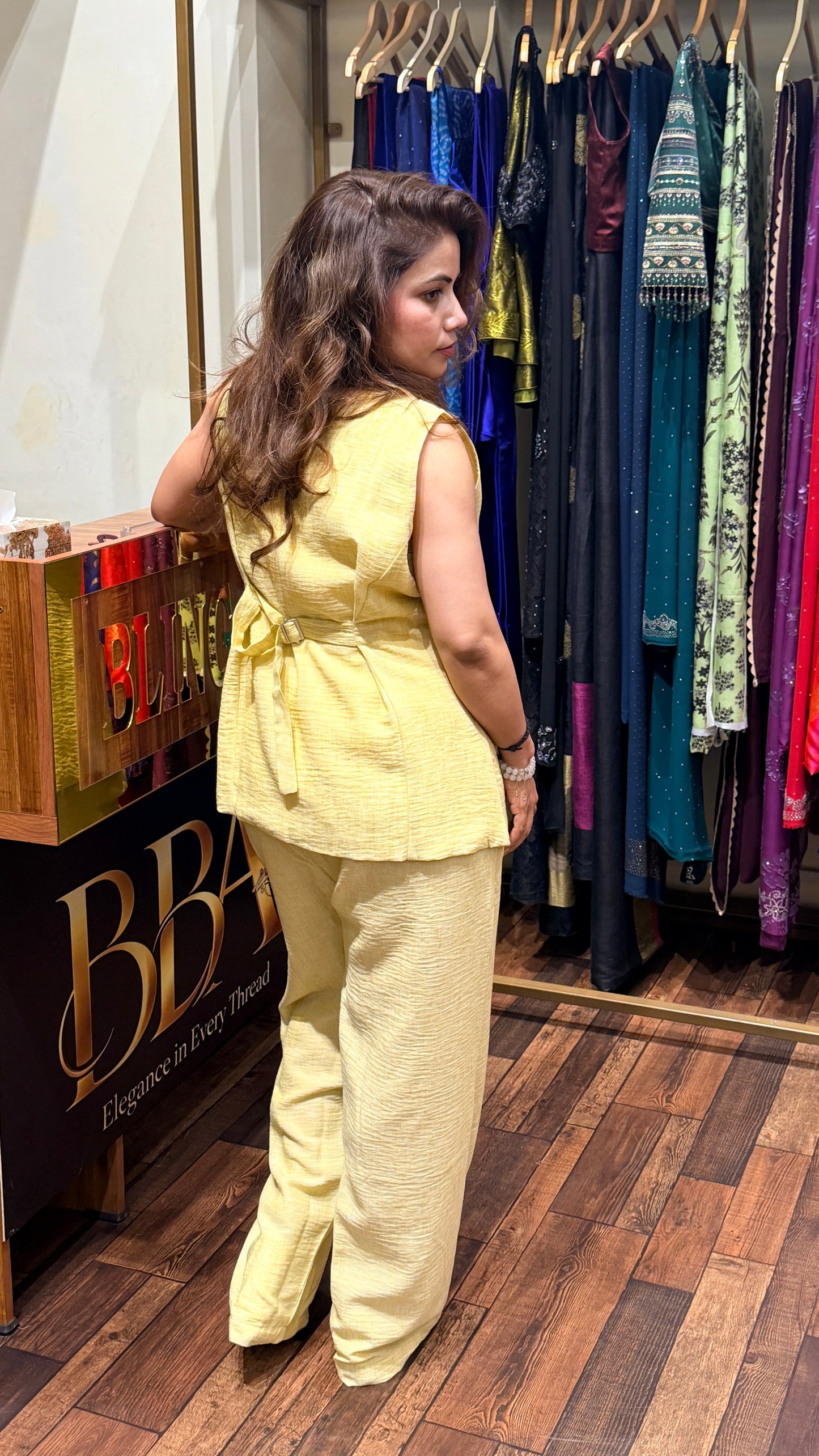 Pastel Yellow Scotch Co-ord Set for Women | Designer Indo-Western Outfit Delhi
