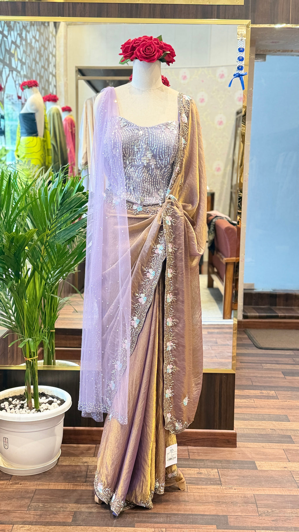 Mauve-Gold Shimmer Saree Set