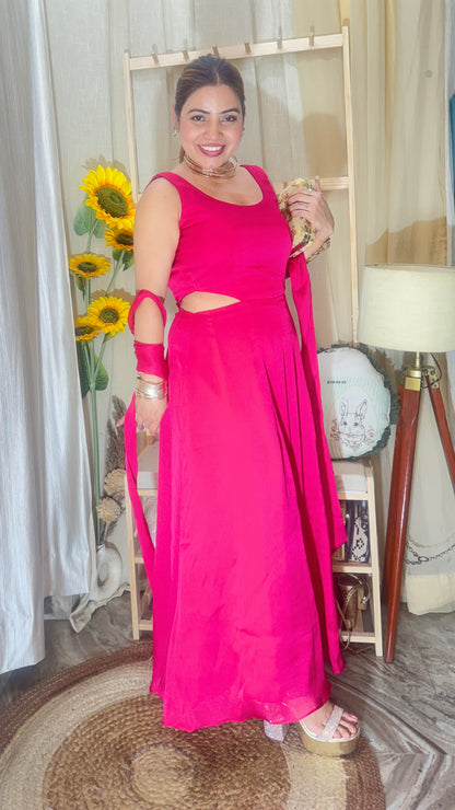 Hot Pink Flared Cut-Out Anarkali Dress