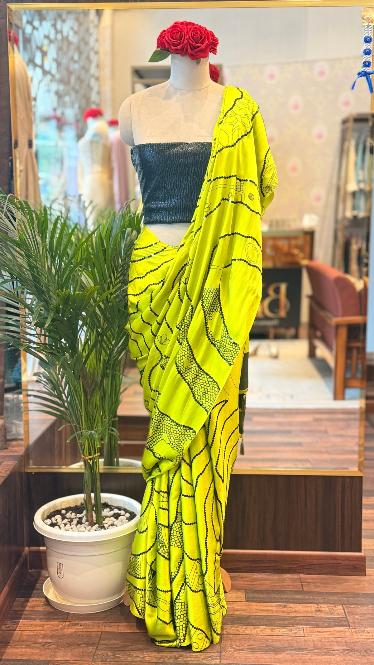Lime Green Gajji Silk Saree