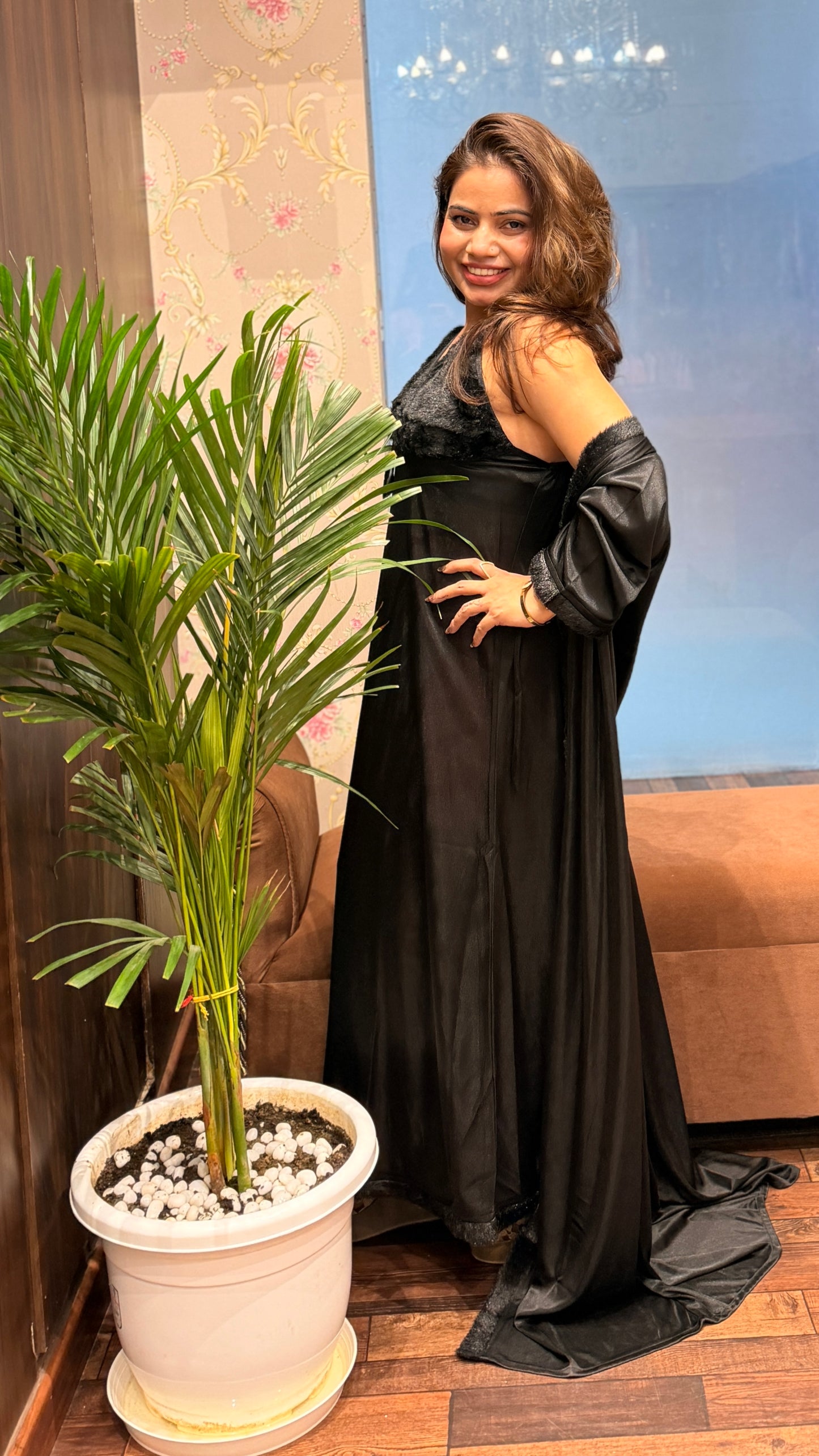 Black Satin Nighty with Cape