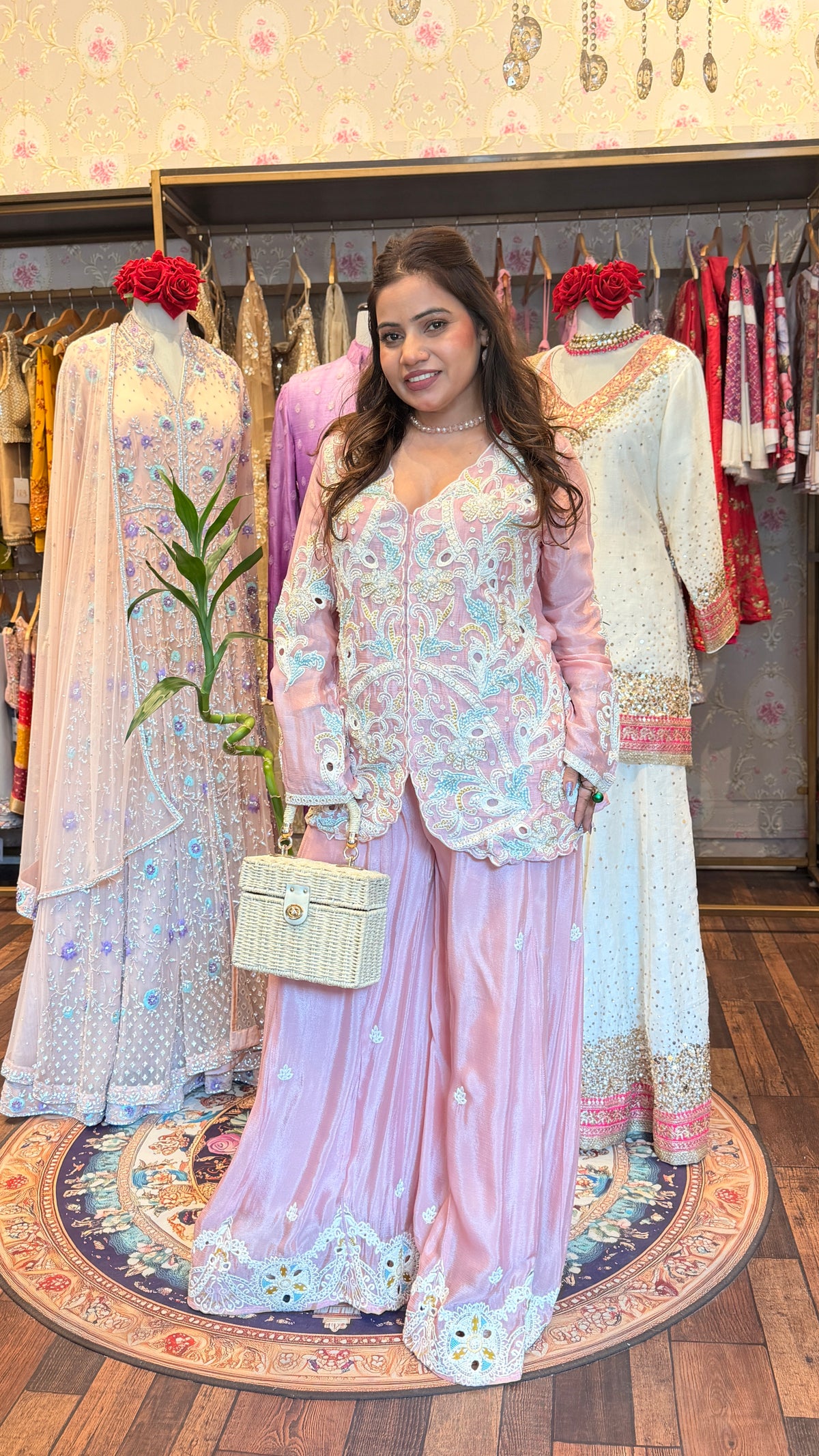 Blush Pink Embroidered Jacket-Style Sharara Set