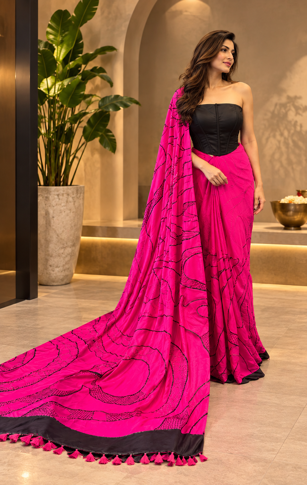 Hot Pink Gaji Satin Silk Saree