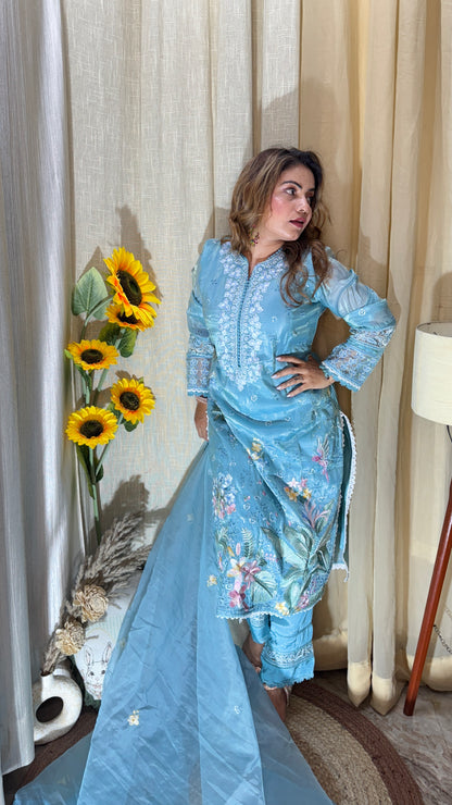 Sky Blue Pakistani-style suit set