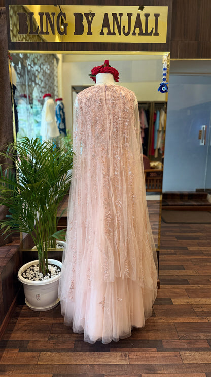 Blush Pink Embellished Cape Gown