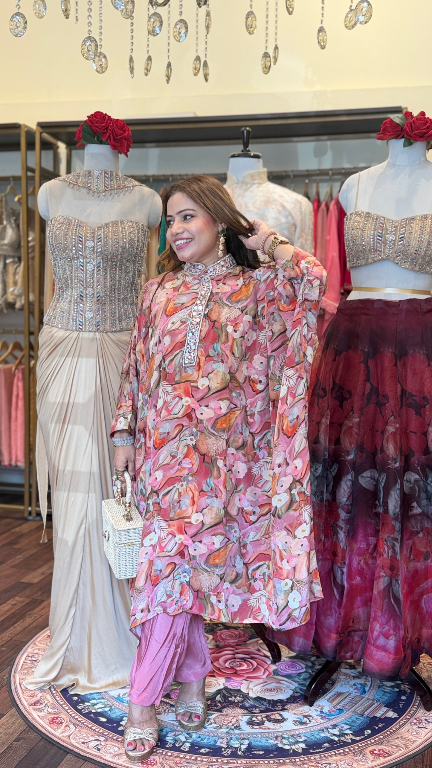 Floral Printed Kaftan Kurta & Pants Set