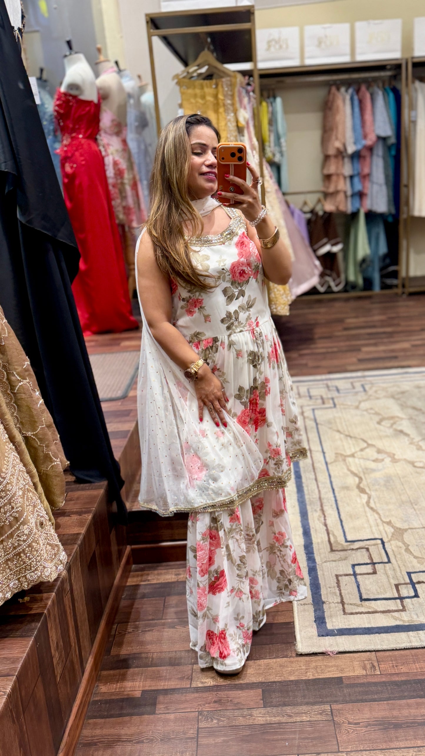 Floral Printed Sharara Suit Set with Gota Lace Detailing – Elegant Festive Wear