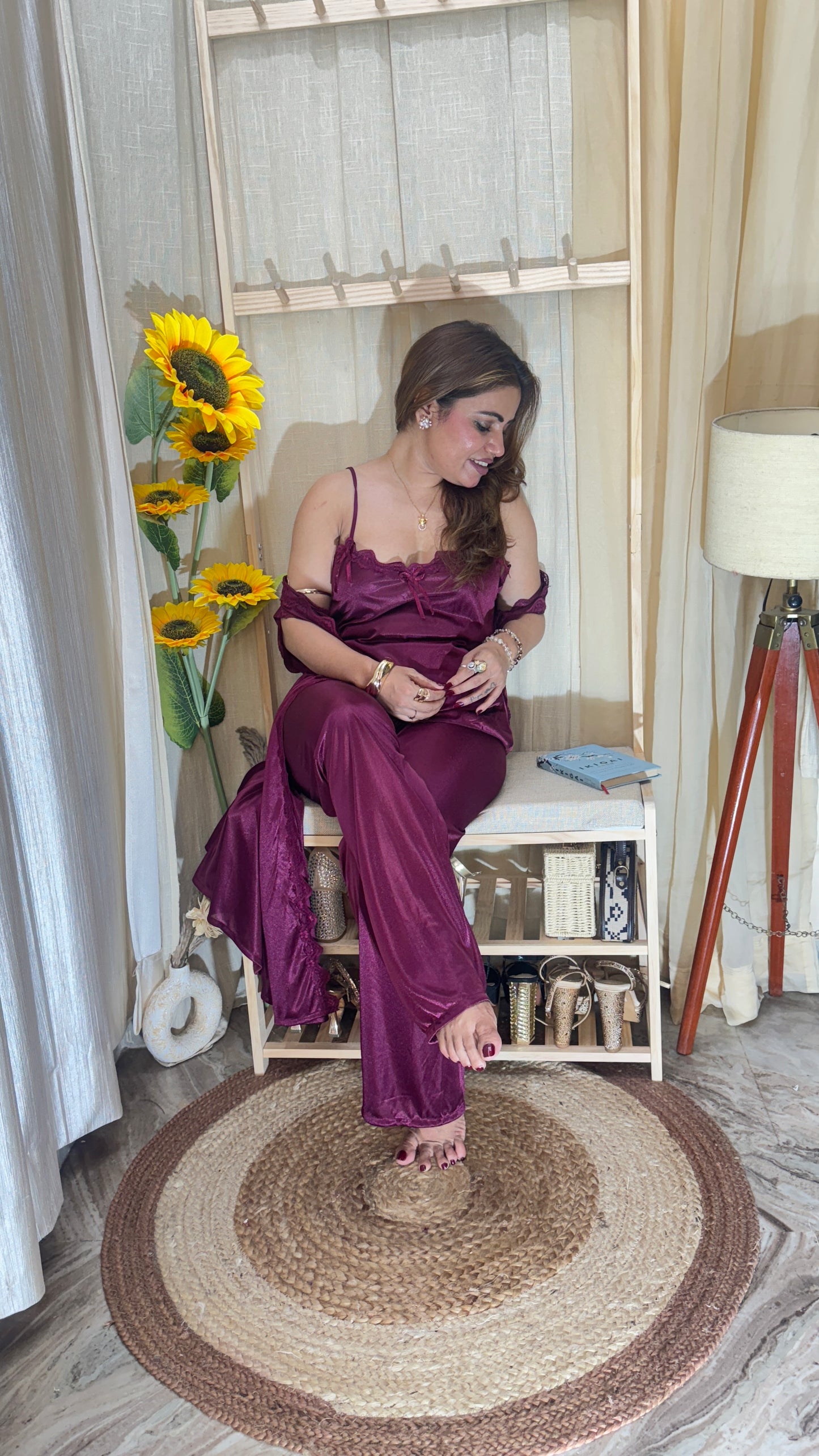 3-piece satin nighty set