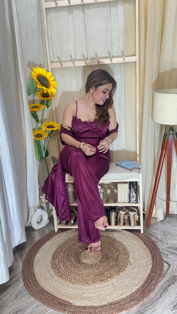 3-piece satin nighty set