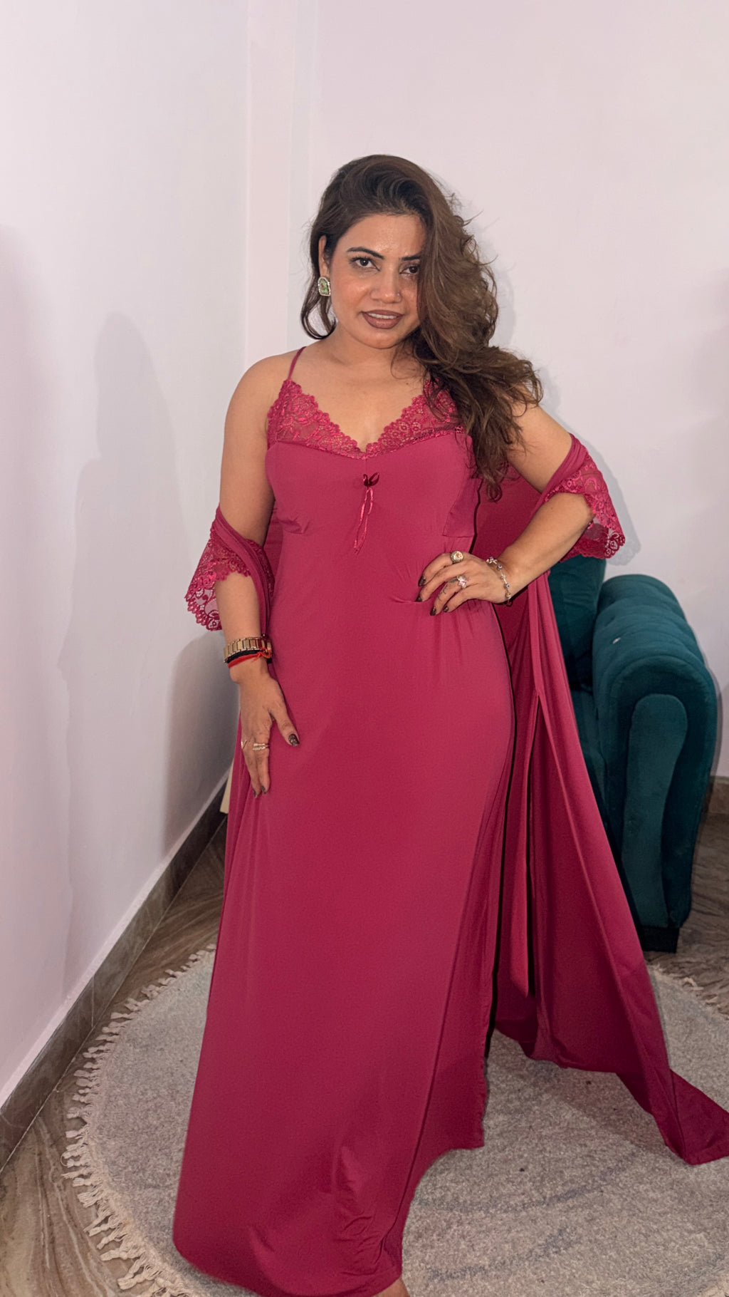 Mulberry lycra Night Gown 2pc Set