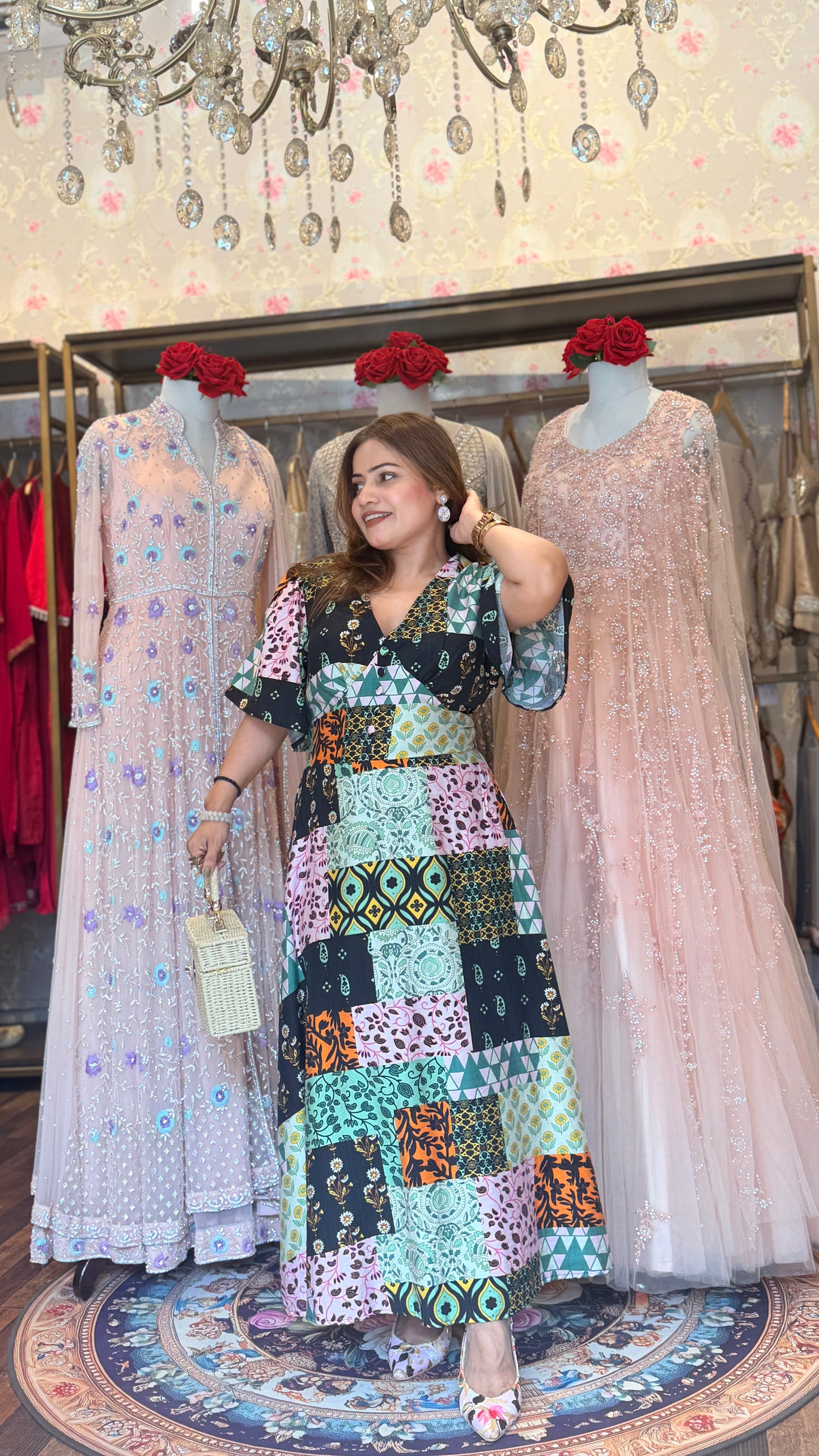 Multicolor Patchwork Print Maxi Dress for Women