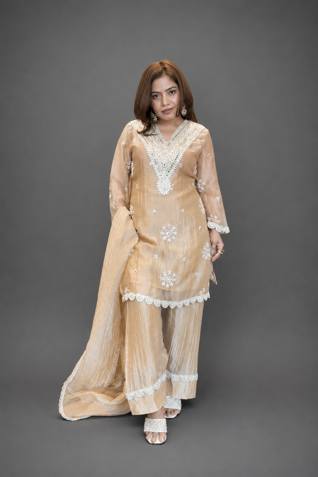 Champagne Crinkle Tissue Farsi Salwar Set