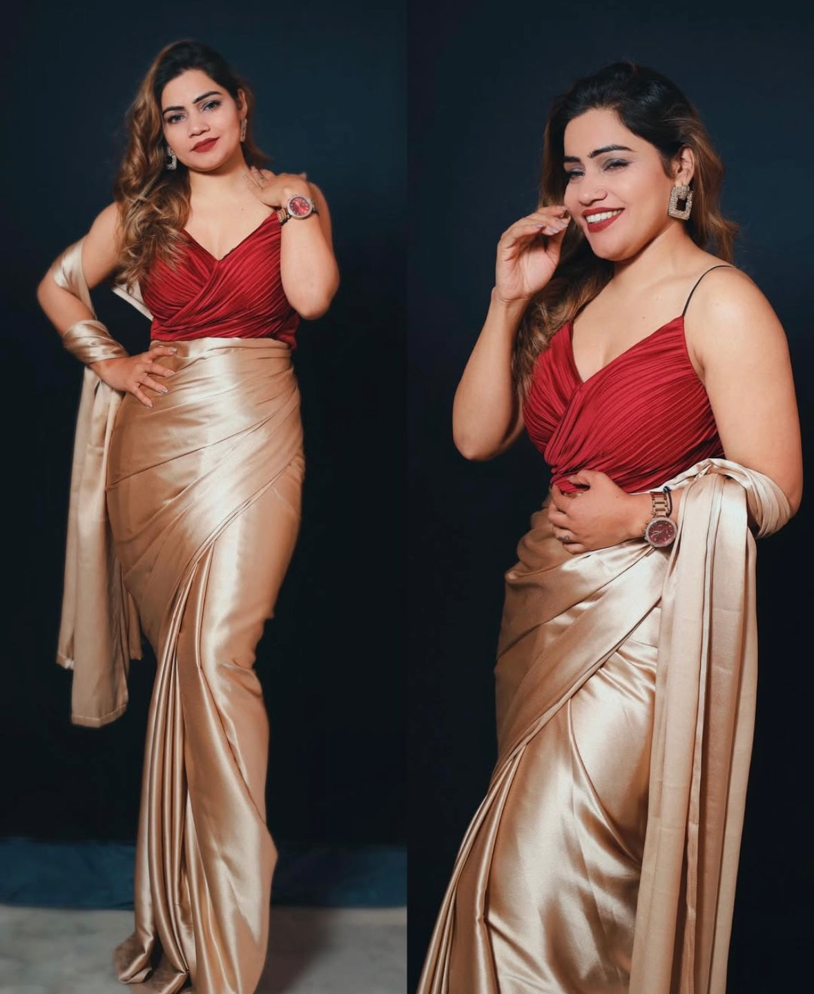 Ready to Wear Solid/Plain Bollywood Satin
Saree (Gold)