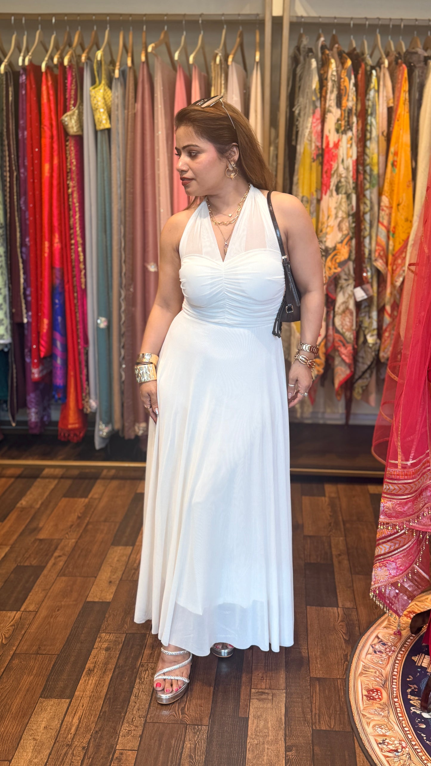 Ivory Suparnet Halter Neck Maxi Dress | Soft Luxury Evening Dress | Designer Summer Outfit Delhi