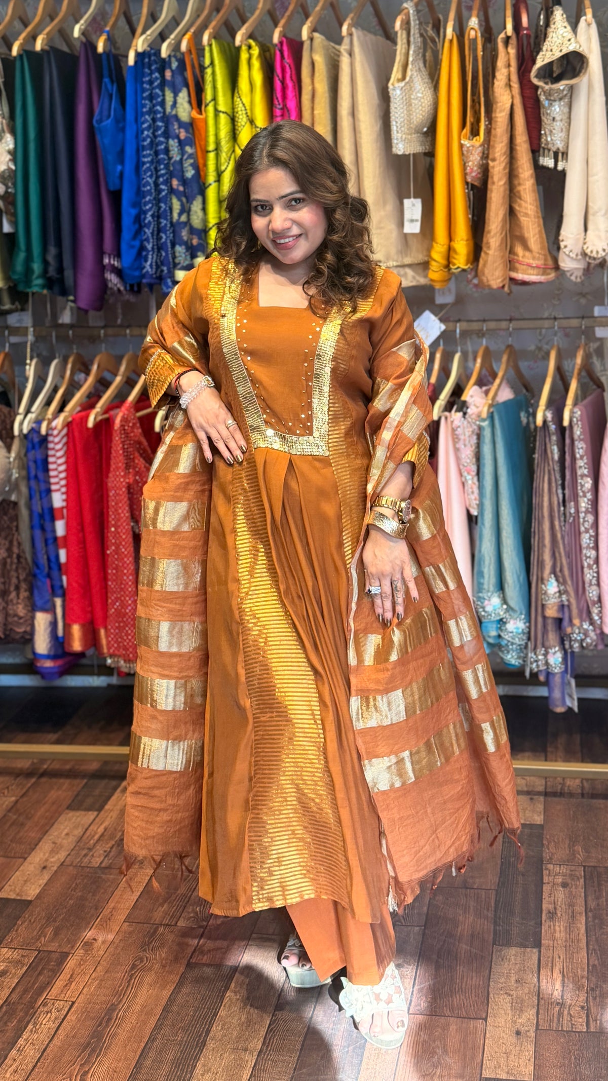 Rust Brown Pure Chanderi Cotton Suit Set