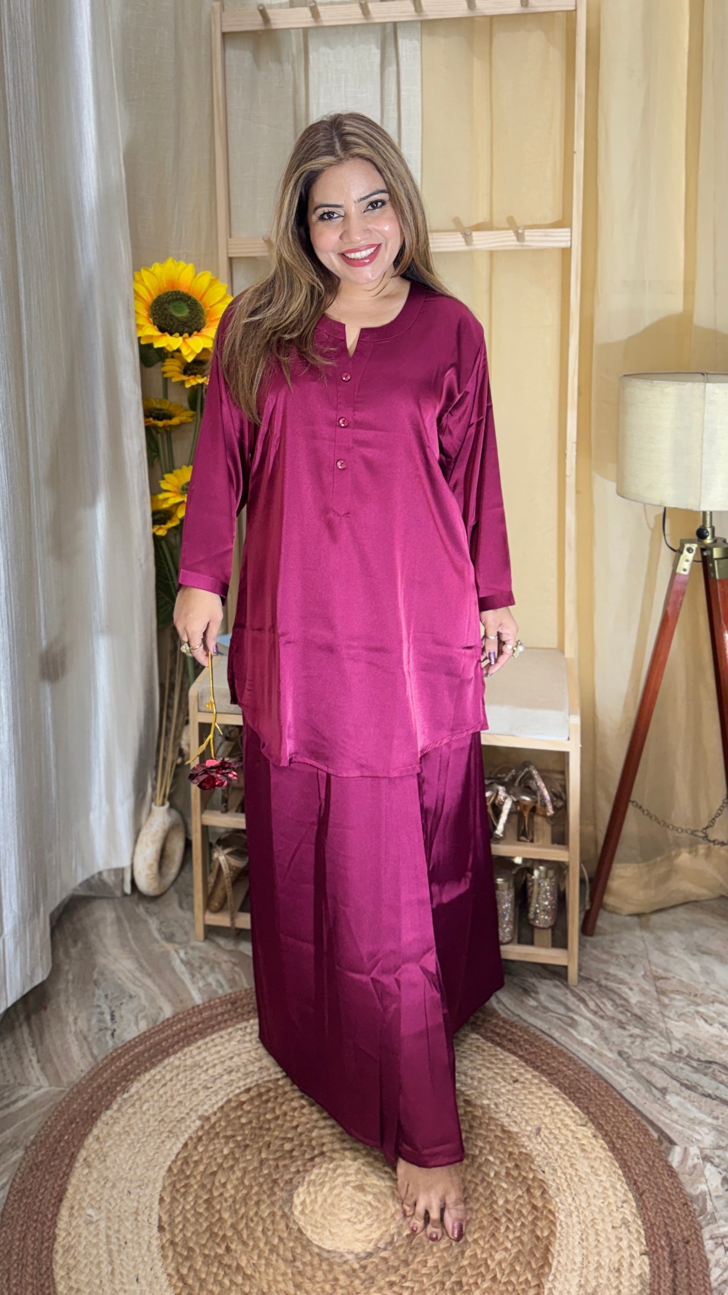 Wine Satin Nightwear Set