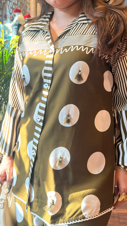 Olive Green Printed Co-Ord Set