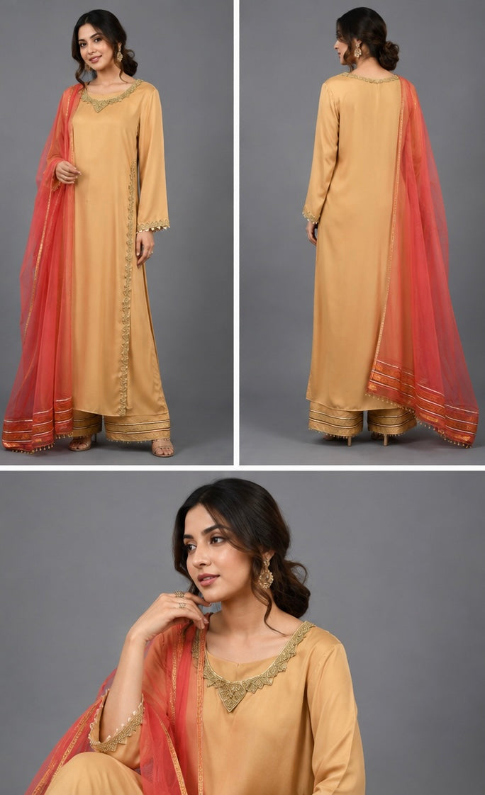 Pakistani Suit Set with Net Dupatta