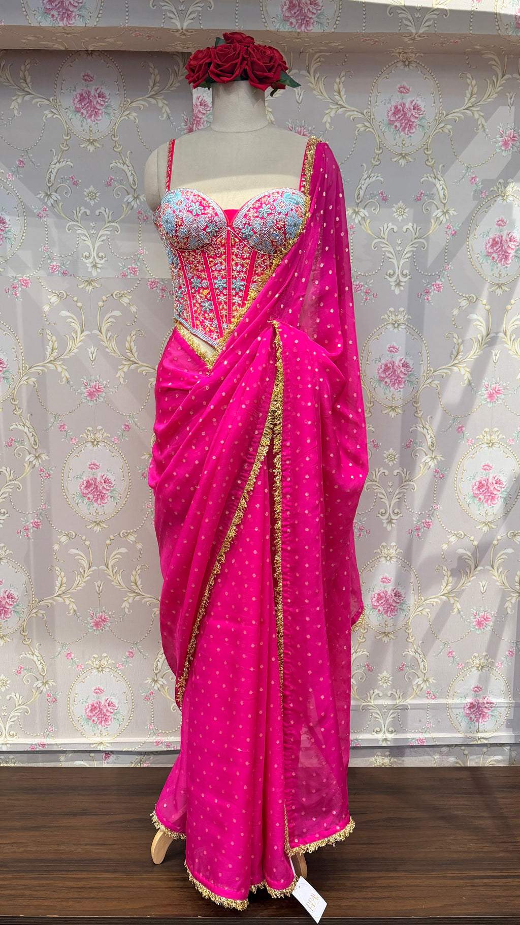Saree with Hand Embroidered Corset