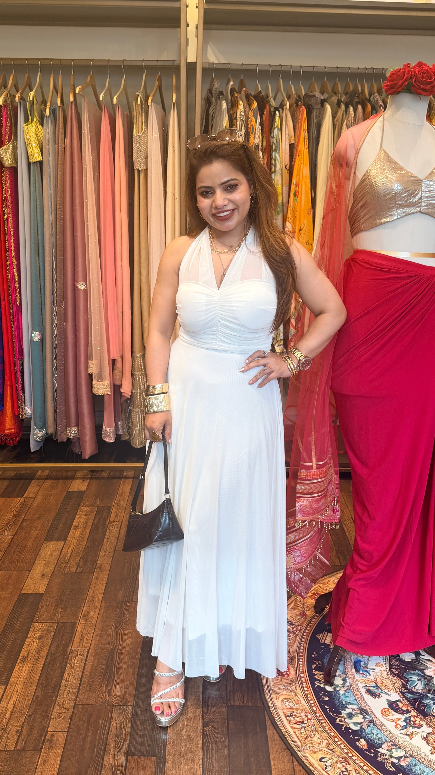 Ivory Suparnet Halter Neck Maxi Dress | Soft Luxury Evening Dress | Designer Summer Outfit Delhi