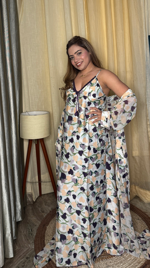 2pc luxury floral printed nighty set