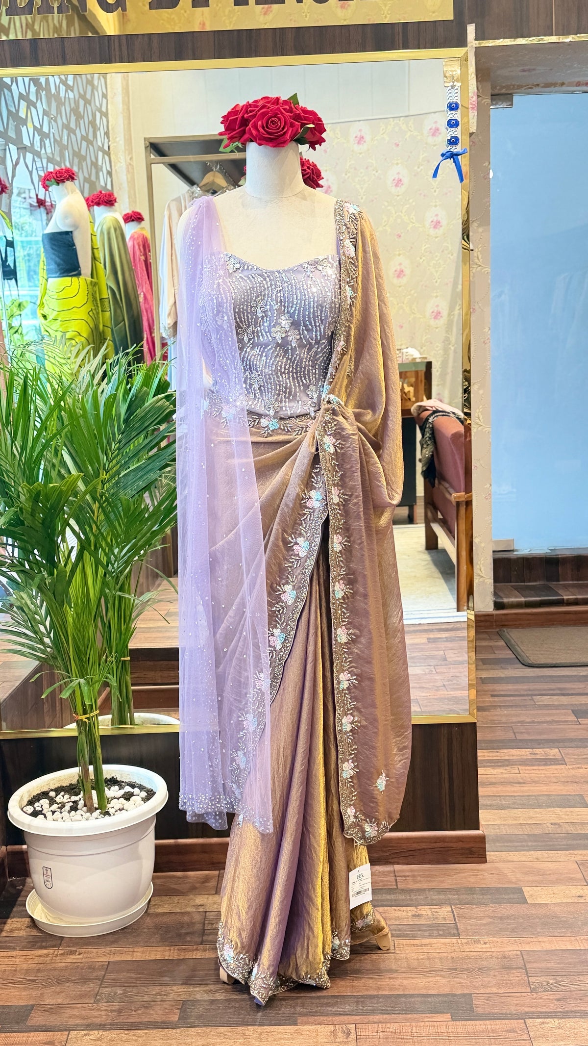 Mauve-Gold Shimmer Saree Set