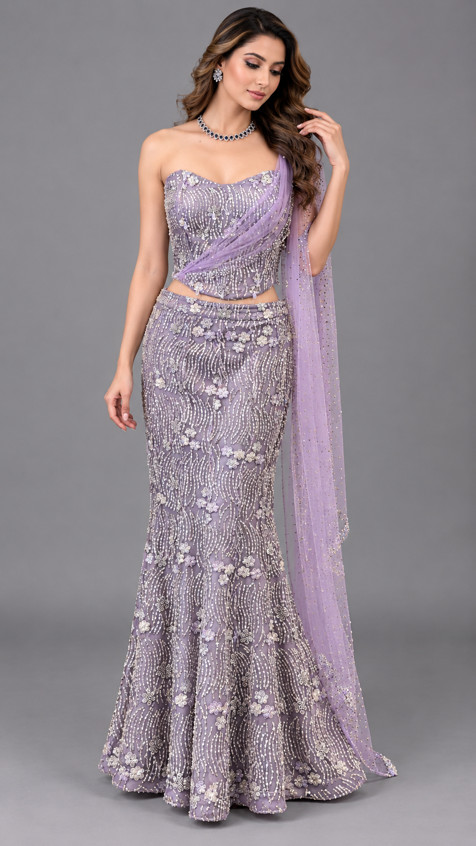 Lavender Fish-Cut Lehenga Set