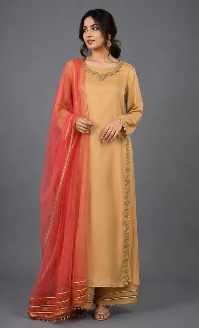 Pakistani Suit Set with Net Dupatta