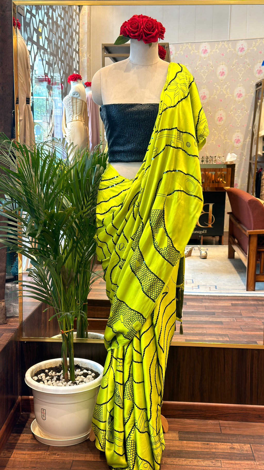 Lime Green Gajji Silk Saree