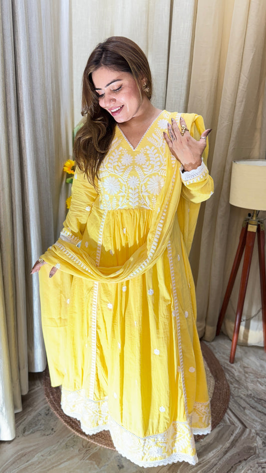 Embroidered Yellow Anarkali Suit