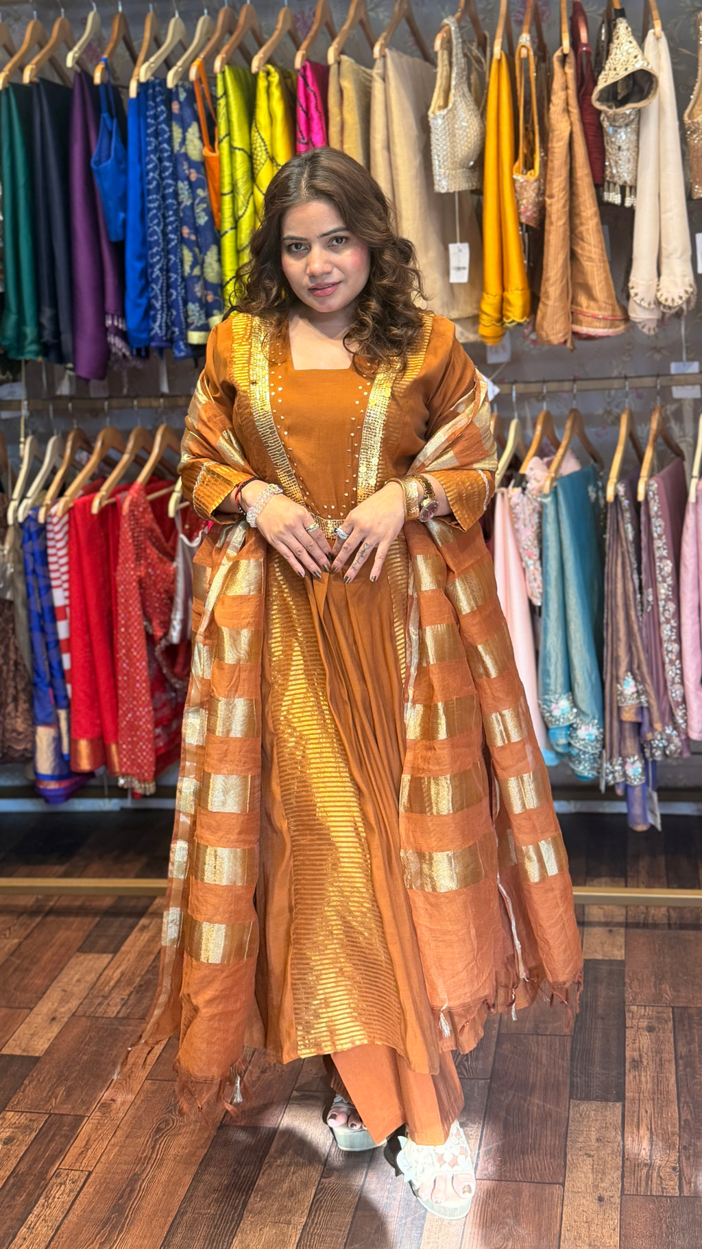Rust Brown Pure Chanderi Cotton Suit Set