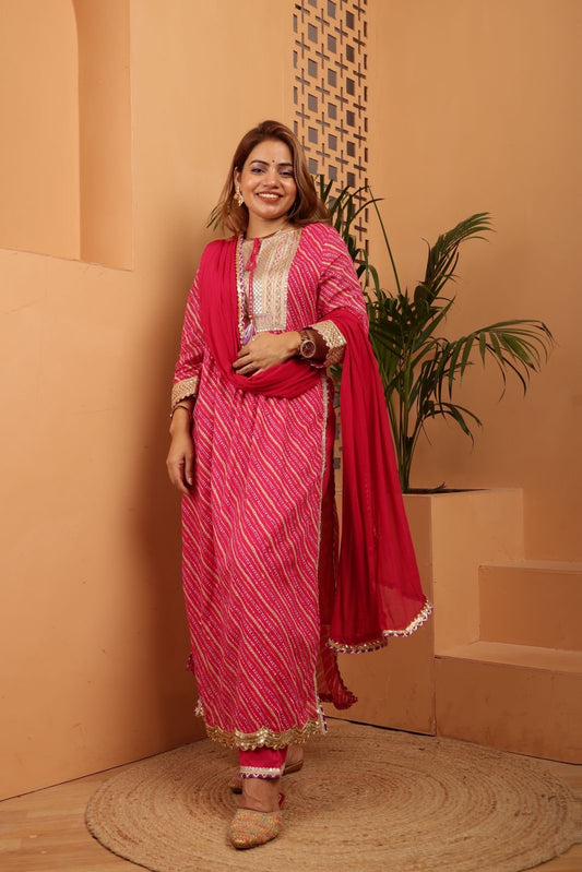 Bandhani print 
Pink and Blue Suit set