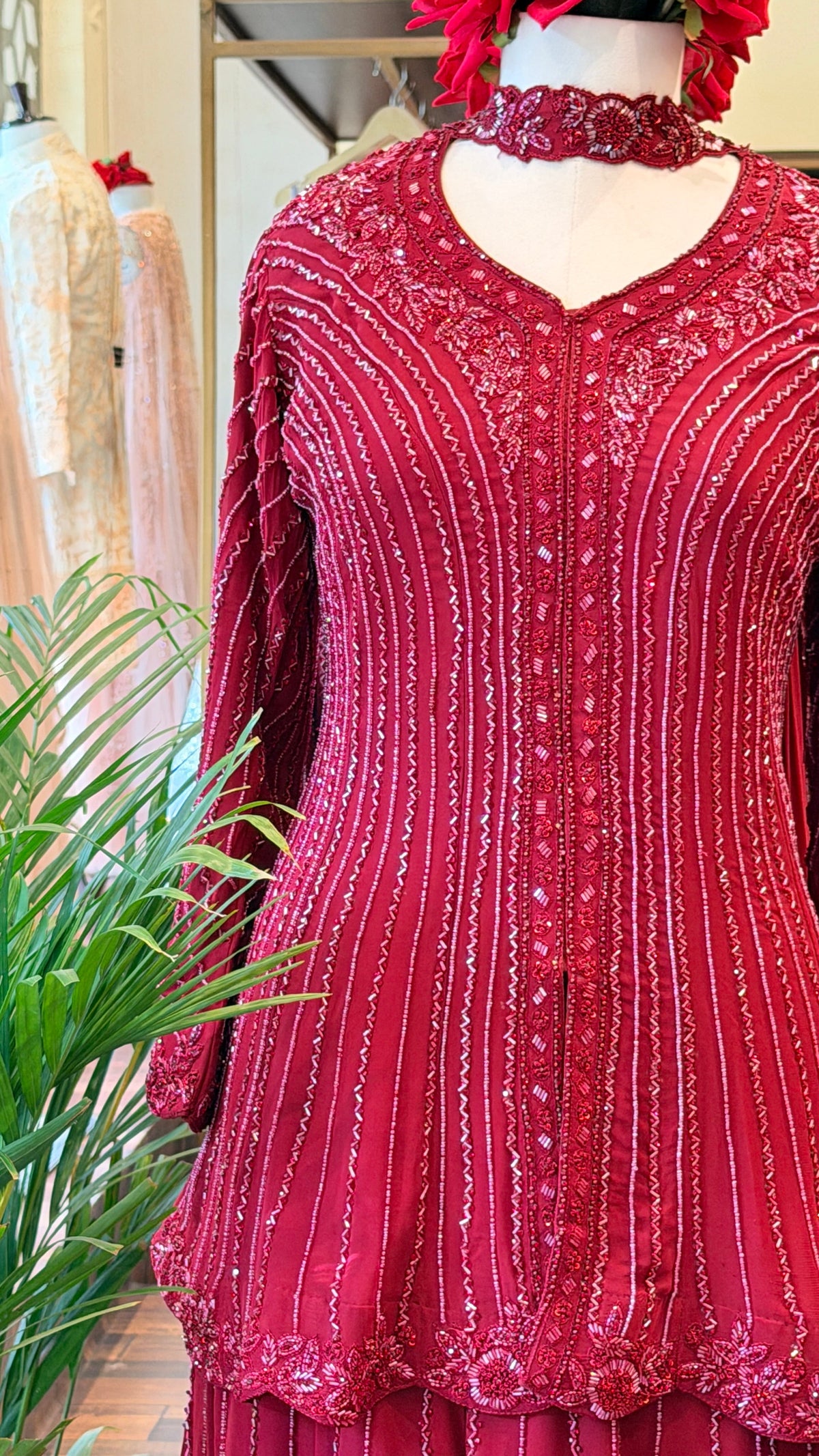 Hand-Embellished Peplum Top Sharara Set