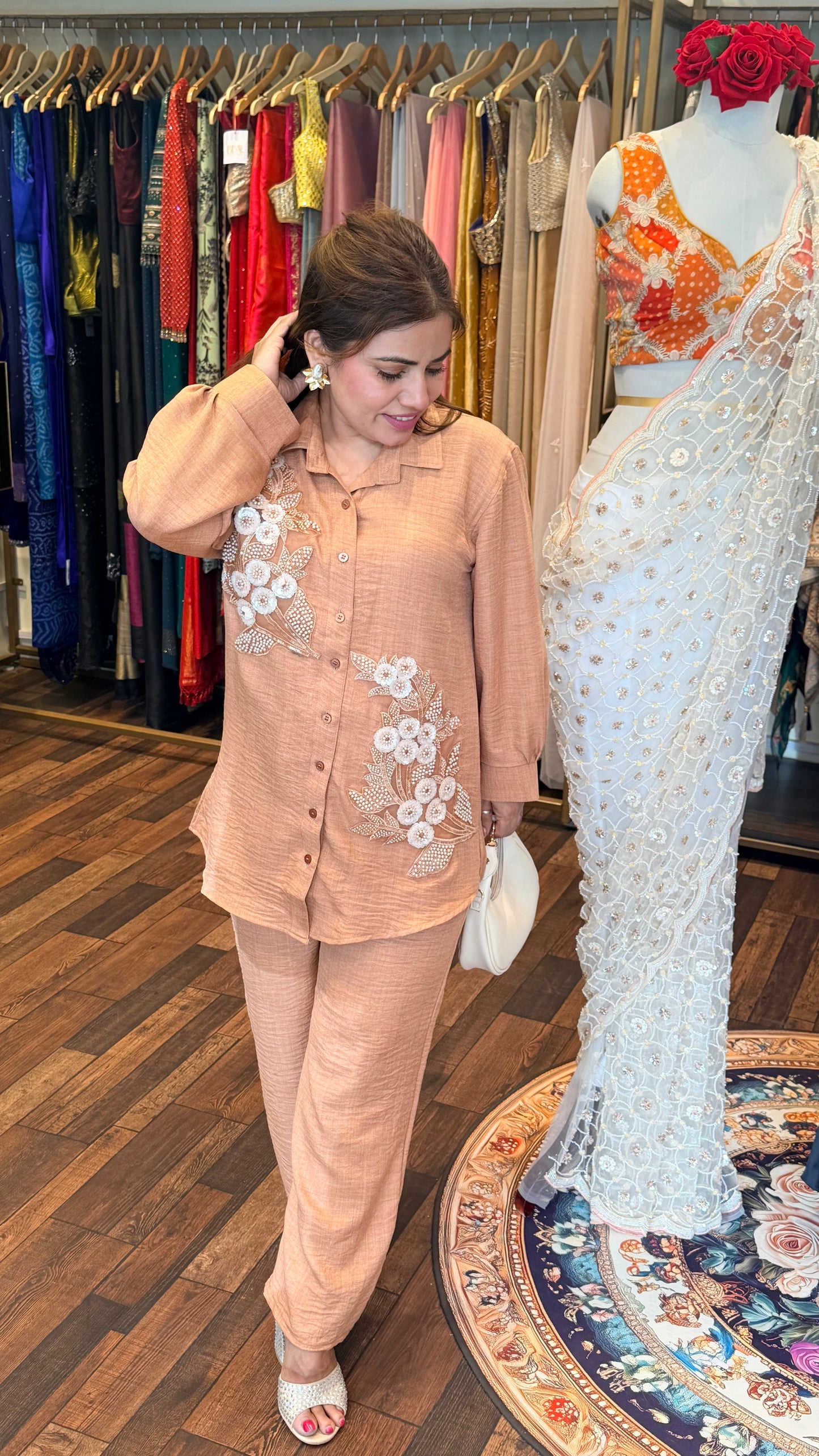 Linen Embroidered Co-Ord Set for Women | Premium Shirt & Pant Set | Bling by Anjali