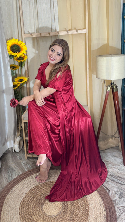 luxury 2-piece satin nighty set