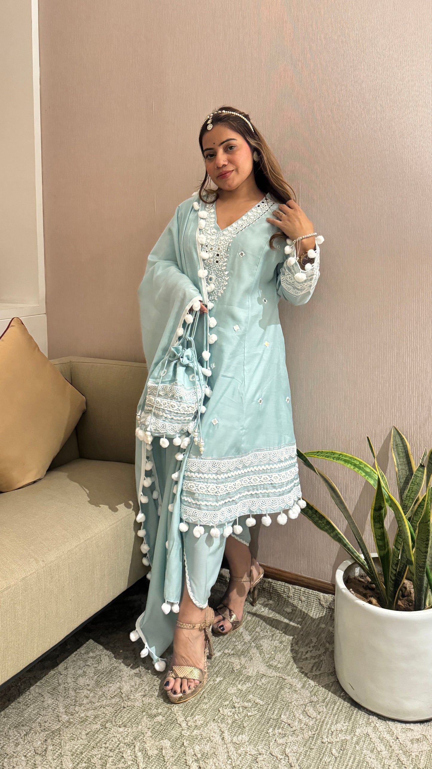 4pc pom-pom Anarkali Dhoti pant suit set