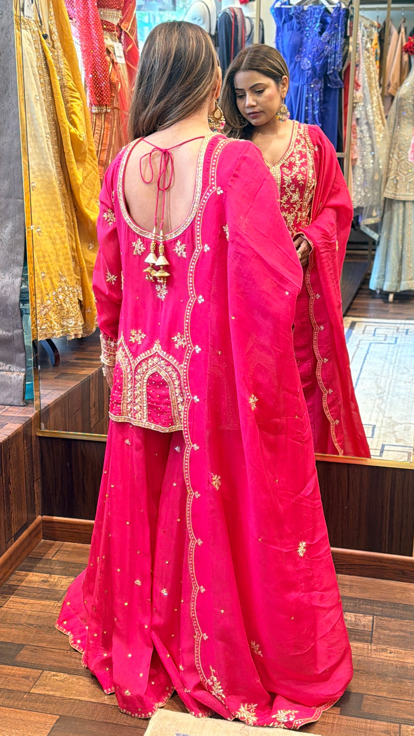 Rani Pink Heavy Embroidered Sharara Set with Dupatta