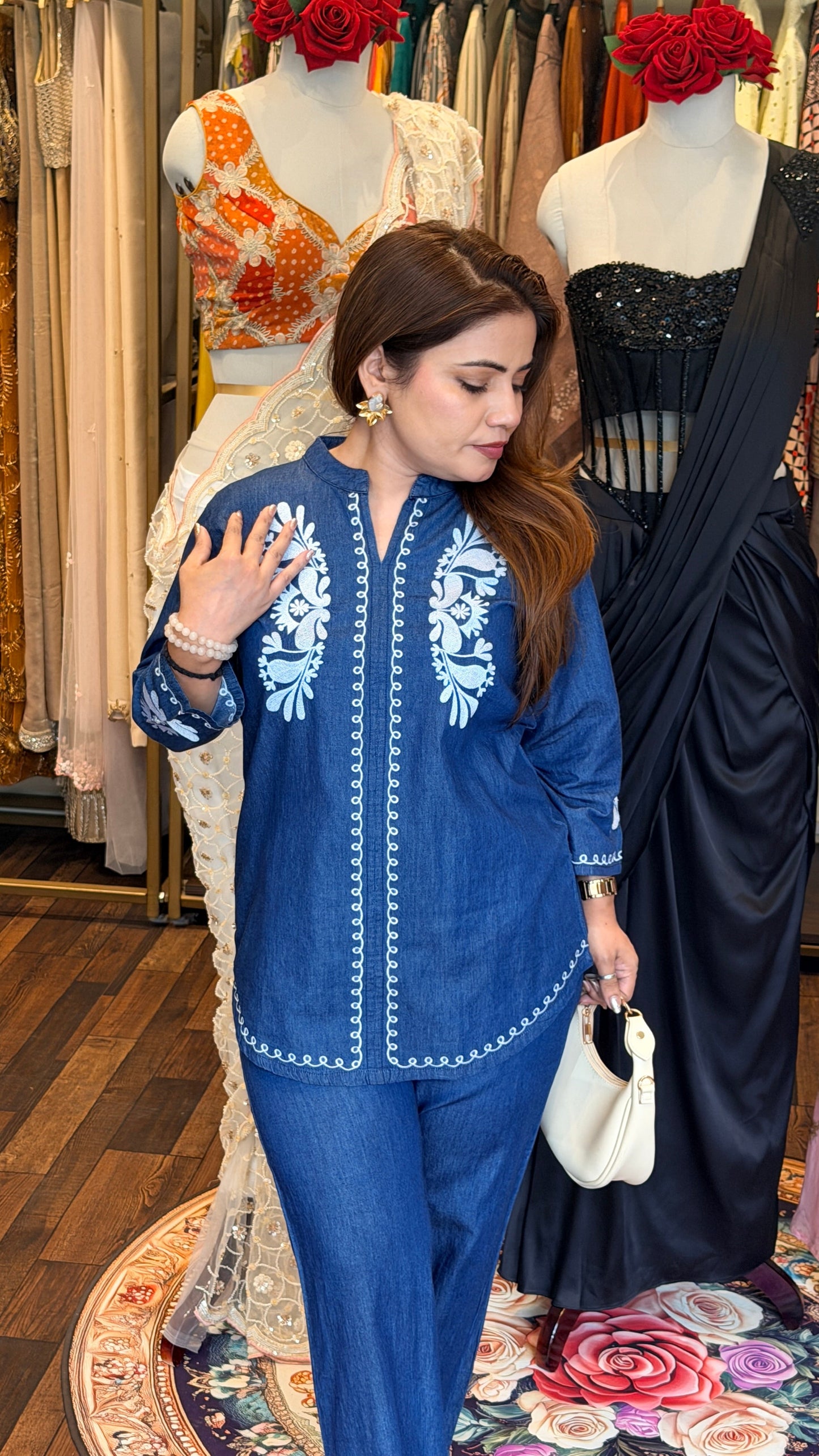 Indigo Embroidered Denim Co-Ord Set | Artisanal Fusion Wear