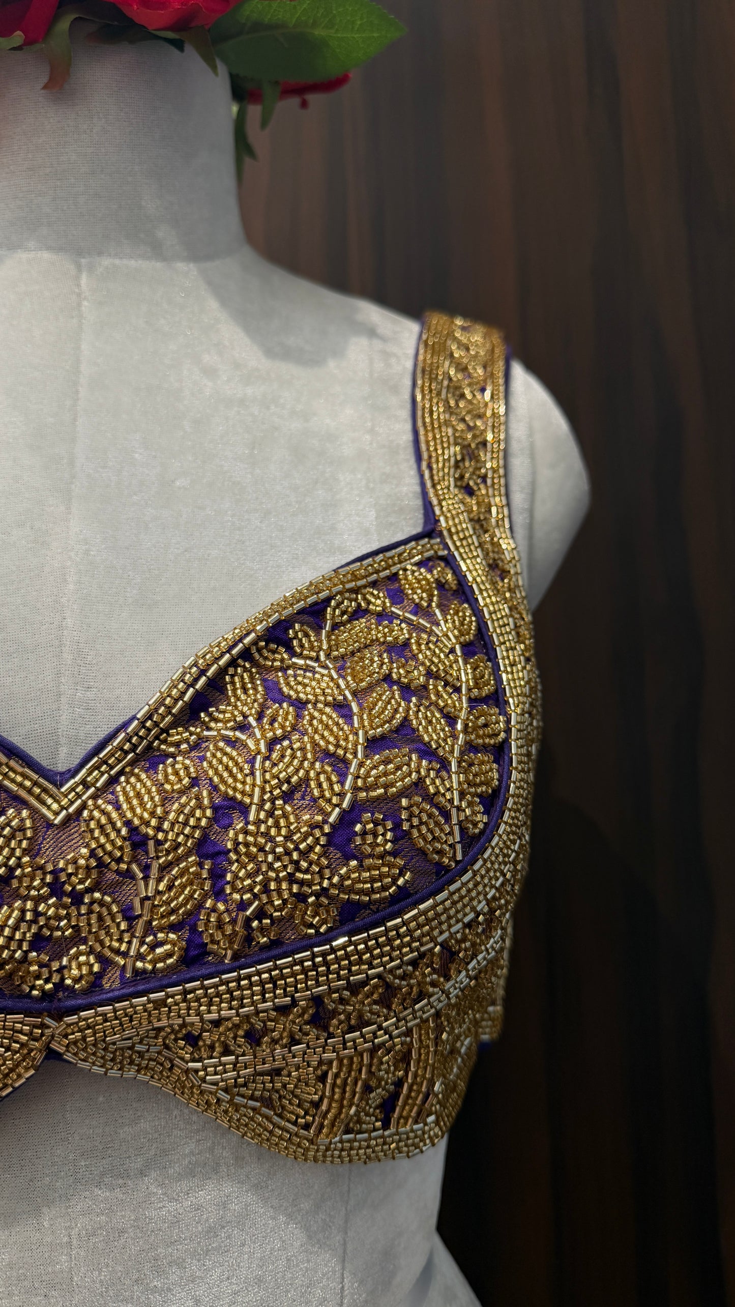Purple Gold Embroidered Blouse