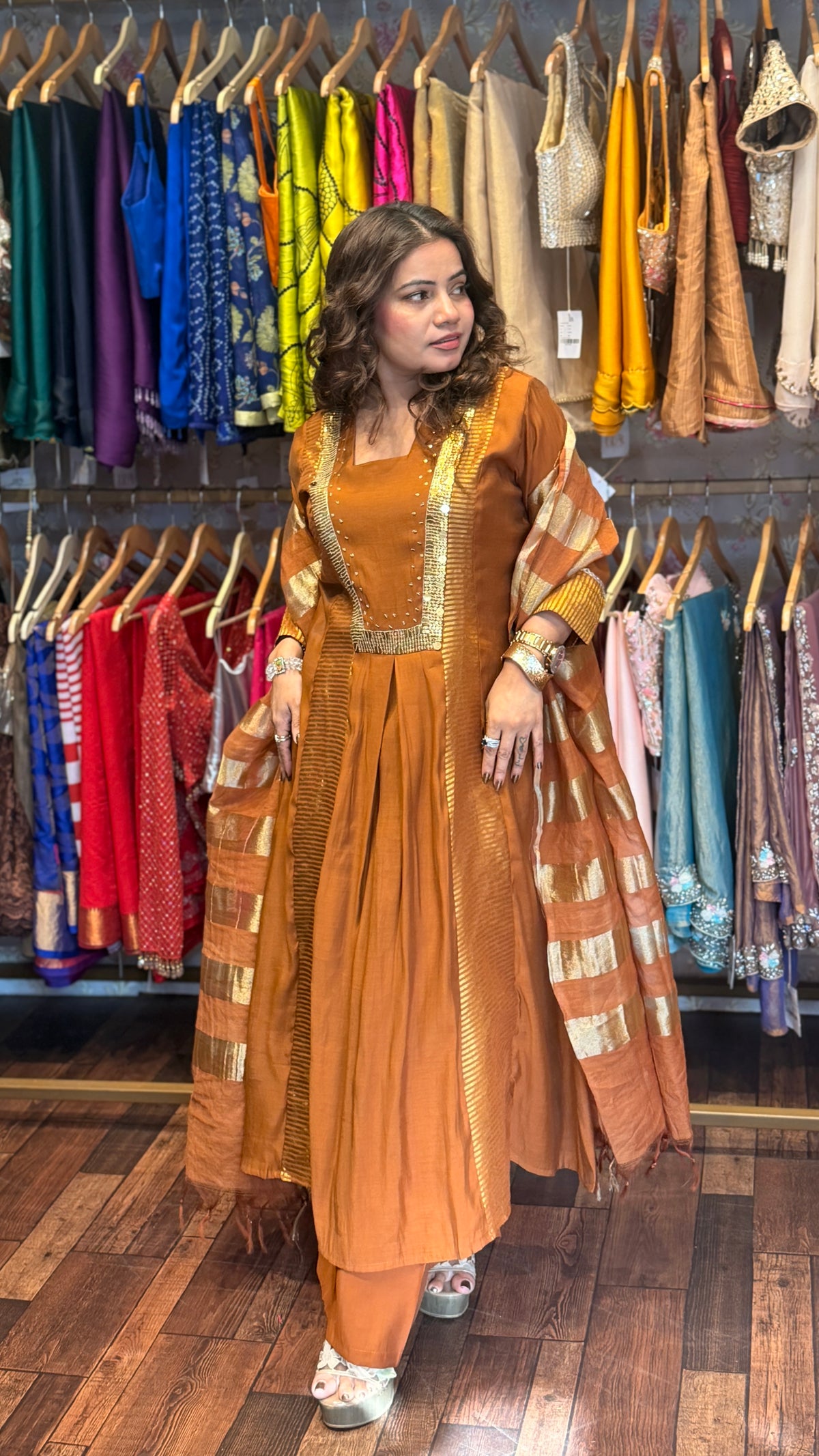 Rust Brown Pure Chanderi Cotton Suit Set