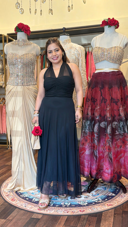 Black Halter Neck Tulle Gown