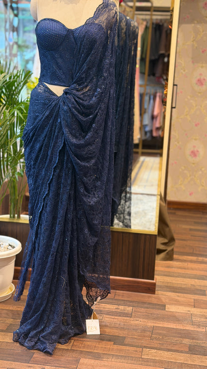Midnight Lace Corset Saree