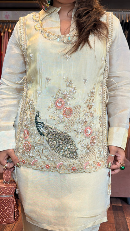 Ivory Tissue Hand-Embellished Kurta Set